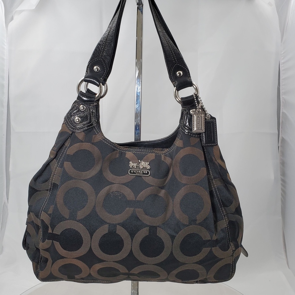 Coach Madison Op Art Signature 14305 Brown Black Canvas Maggie Shoulder Bag Y2K